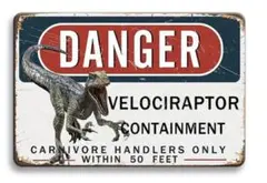 【輸入品】ブリキ看板/ヴェロキラプトル（Velociraptor）飼育エリア警告