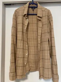 ベージュ チェック柄 長袖シャツ　メンズ