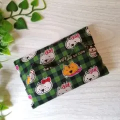 猫耳付きティッシュケース ブサかわ猫柄グリーン