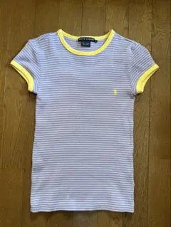 ラルフローレン チビT XS ボーダー 薄ブルー ホワイト イエロー パイピング