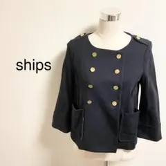 ships シップス 7分袖 ノーカラー 金ボタンジャケット ブラック
