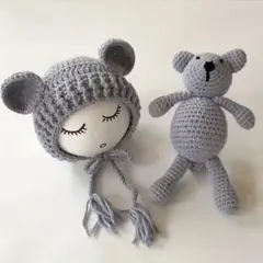 ニューボーンフォト 新生児 ベビー 2点セット★くまさん グレー 新品未使用