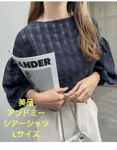 【美品】アンドミー　シアー チェック ボリューム袖 トップス　Ｌサイズ