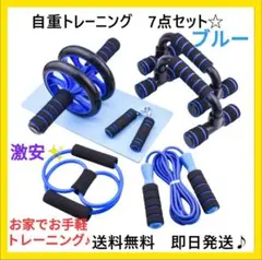 筋トレ 宅トレ フィットネス 7点セット 腹筋ローラー プッシュアップ ブルー