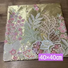 海外土産　花柄刺繍 クッションカバー ゴールド