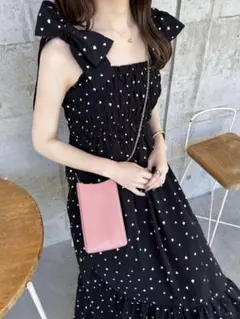 【新品タグ付き!!即購入OK!!】ハート柄ショルダーリボンロングワンピース