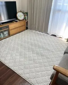 洗えるストライプフランネルキルトラグ ミルクアイボリー