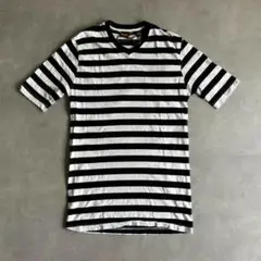 古着 90s Vネック ボーダー Tシャツ モーターサイクル プリズナー