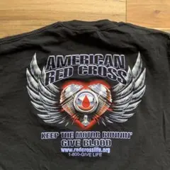 American Red Cross Tシャツ バックプリントハーレー風 黒XL