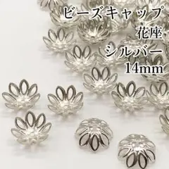 〖m62〗ビーズキャップ 花座 菊座 14mmシルバー 50個