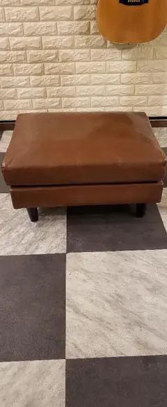 ブラウンレザー スクエアオットマン