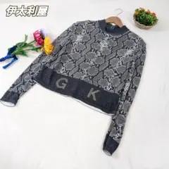 【伊太利屋】ニット パイソン 総柄 グレー 11 L アンゴラ ラインストーン