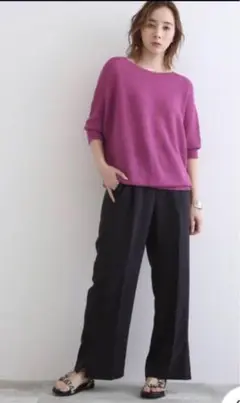 新品　INDIVI 洗えるUVケア裾スリットセミワイドパンツ17号　3XL 4L