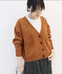 SLOBE IENA ウールニットカーディガン ブラウン ワイド くるみボタン