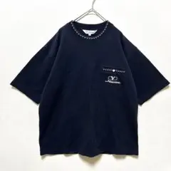 Dino Valentino Tシャツ L 鹿の子 厚手 ロゴ 刺繍 胸ポケット