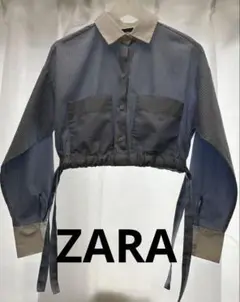 ZARA 青と白のストライプ クロップドシャツ
