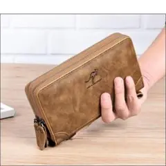 ♥即購入OK♥(❁ᴗ͈ˬᴗ͈)◞新品★大容量ダブルジップ長財布ブラウン茶