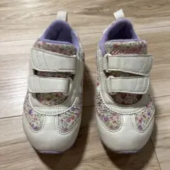 ASICS キッズシューズ ホワイト フラワーパターン ベルクロ