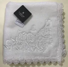 ⑪ランバン　タオルハンカチ　レース　刺繍　ホワイト　バラ　ウェディング冠婚葬祭