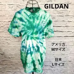 GILDAN タイダイTシャツ Anchor Camp 両面ロゴ 緑系 キャンプ