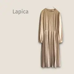 lapica 【9】プリーツワンピース　ベージュ　ペイズリー柄　ミモレ丈　訳あり
