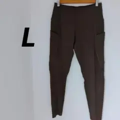 送料込❤【L】ダークブラウン サイドポケット付き レギンス レギパン