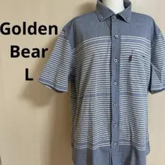 Golden Bear☆ゴールデンベアー ストライプ 半袖シャツ L 青 メンズ