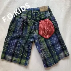 【F.O.KIDS】 キッズ ネイビーチェックハーフパンツ バックポケット140