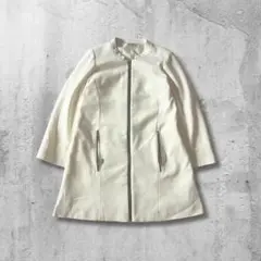 白 ロングコート ノーカラー ジップ 春秋 レディース 上品アウター カジュアル