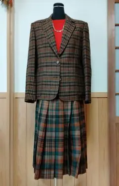 OLD CELINE❁ウールチェックジャケットとスカートのセットアップ