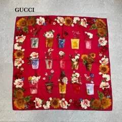 美品✨グッチ GUCCI ヒマワリ フラワー 花柄アートプリント シルク大判スカ