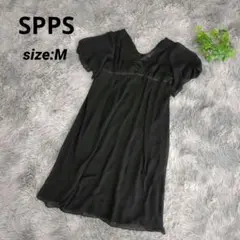 SPPS 黒のひざ丈 半袖ワンピース 【M】 フレアスリーブ レディース