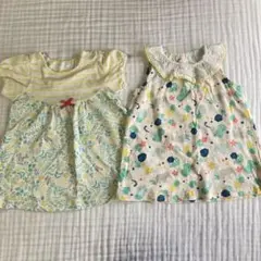 70★コンビミニ★ストライプ 花柄 トップス Tシャツ チュニック
