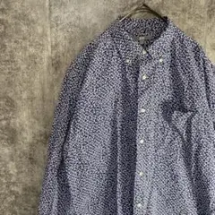 【爽やかな総花柄シャツ】UNIQLO ユニクロ　長袖シャツ　小花柄　ブルー　L