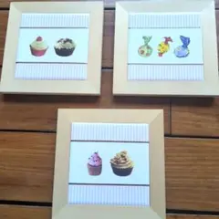 【ポーセラーツ】カップケーキとキャンディのイラストフレーム3セット
