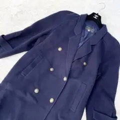 Leilian レリアン カシミア チェスターコート 金ボタン ネイビー L