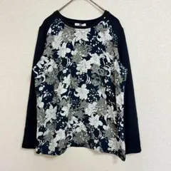 ✨美品✨Hush Puppies 長袖カットソー 花柄×ネイビー L