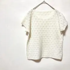 レース編みTシャツ カットソー 透け感 半袖 春夏 白 清楚 サマーニット