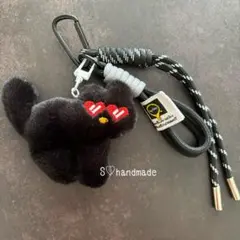じゃらじゃらキーホルダー ねこ ネコ 韓国 バッグチャーム ロープ 黒
