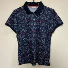 美品　and per se ネイビー 総柄 ポロシャツ L