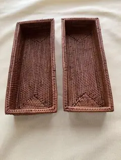 【未使用品】バリ島のアタ　カトラリーケース2個セット、かご　小物入れ