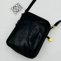 レア美品✨ロエベ ショルダーバッグ アナグラム ブラック レザー ヴィンテージ