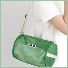 ■ショルダー メッシュバッグ グリーン ビーチ プール 夏 肩掛け ハンドル付き