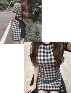 GRL♡チェック柄バックオープンリボンミニワンピース[ask130]