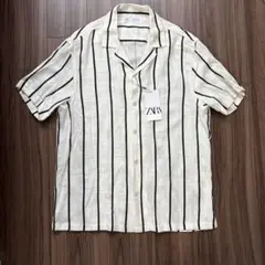 【新品未使用】ZARA 半袖シャツ アイボリー/ブラック　ストライプ