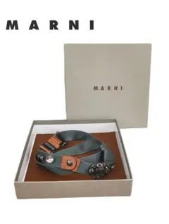 ★ MARNI マルニ ビジュー 装飾 レザー ボタン ベルト カーキ