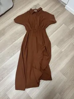 ブラウン シャツワンピース 半袖
