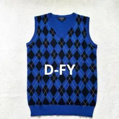 【D-FY 】M ノースリーブニット ベストアーガイル柄　ブルー