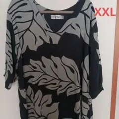blue ginger 葉柄デザイン 五分袖チュニック XXL
