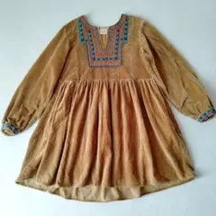 チチカカ　コットンベルベット刺繍チュニック　コットン　オーカー　F　インド製